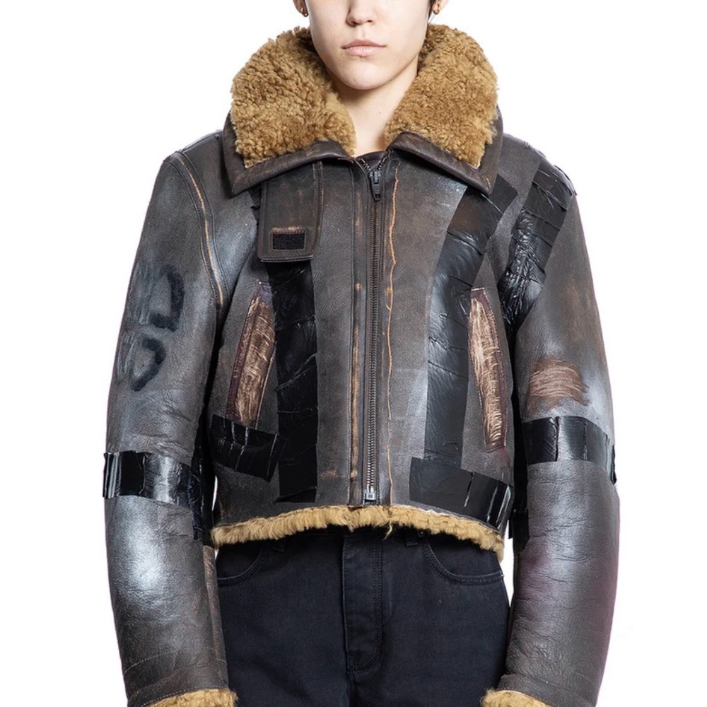 BALENCIAGA PAINT LOGO TAPED SHEARLING BOMBER JACKET UNISEX